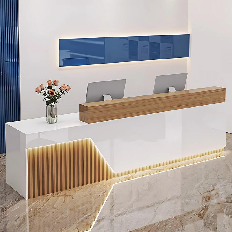 Salon Reception Desk with LED Lighting, Keyboard Tray & Lockable for Salon（Stock Items）