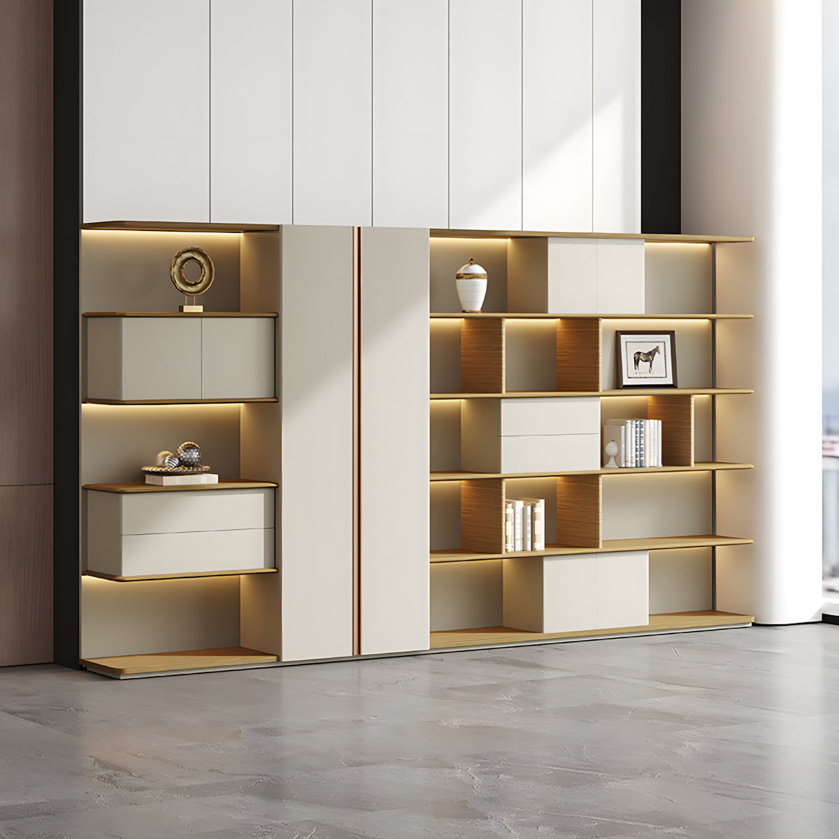 Modern File Cabinet with Multi-Tier Display Shelves for Contemporary Workspaces