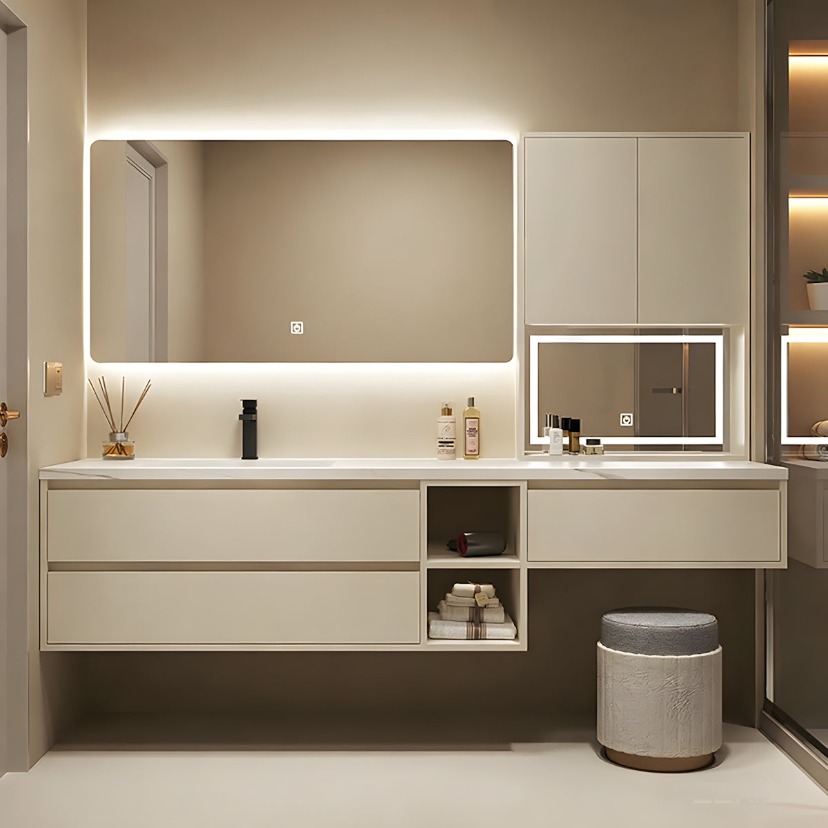 Bathroom Vanity with Cream, Makeup & Storage Drawers for Bathroom