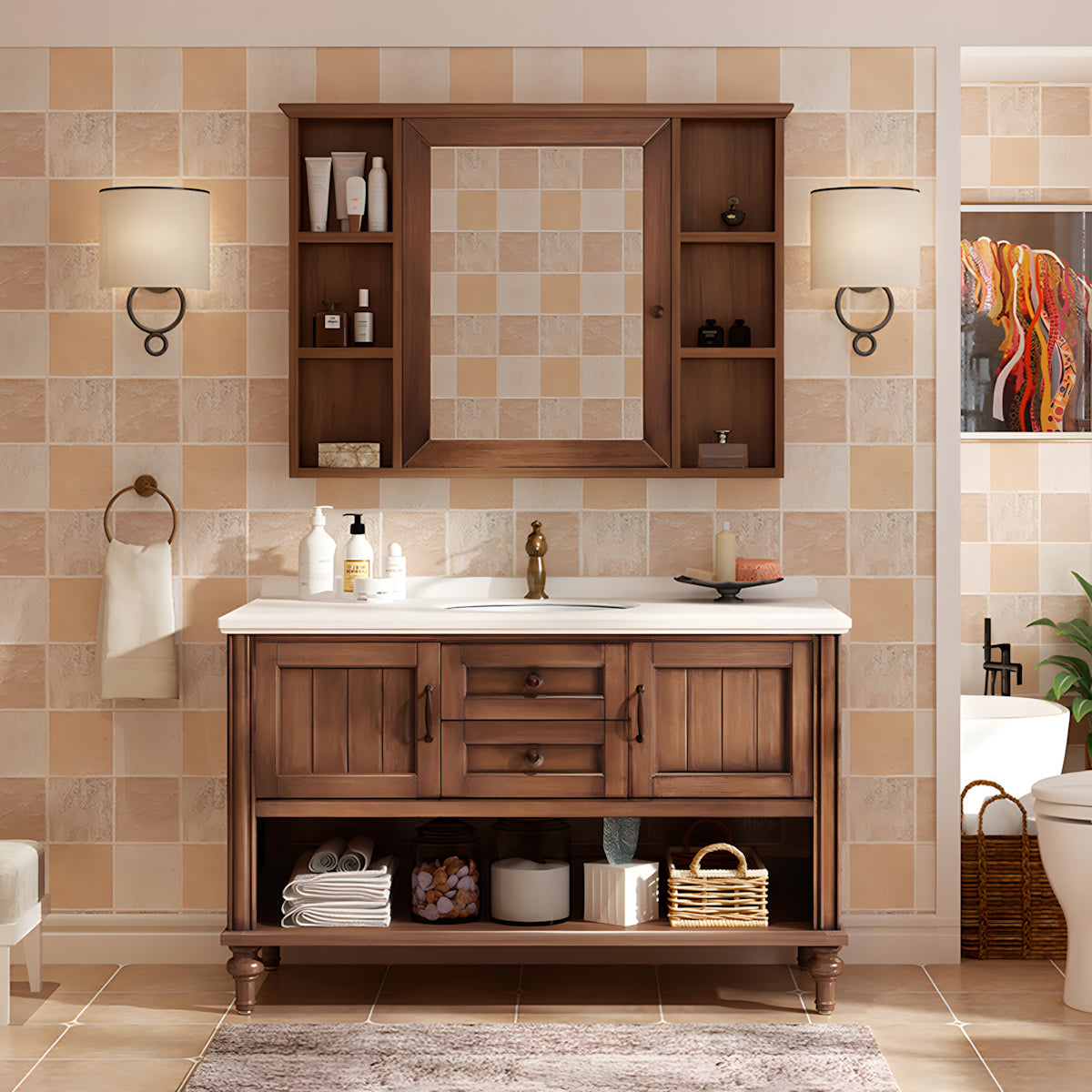 Bathroom Vanity 28–43 in Wide with Vintage, Ample Storage & Solid Wood for Bathroom