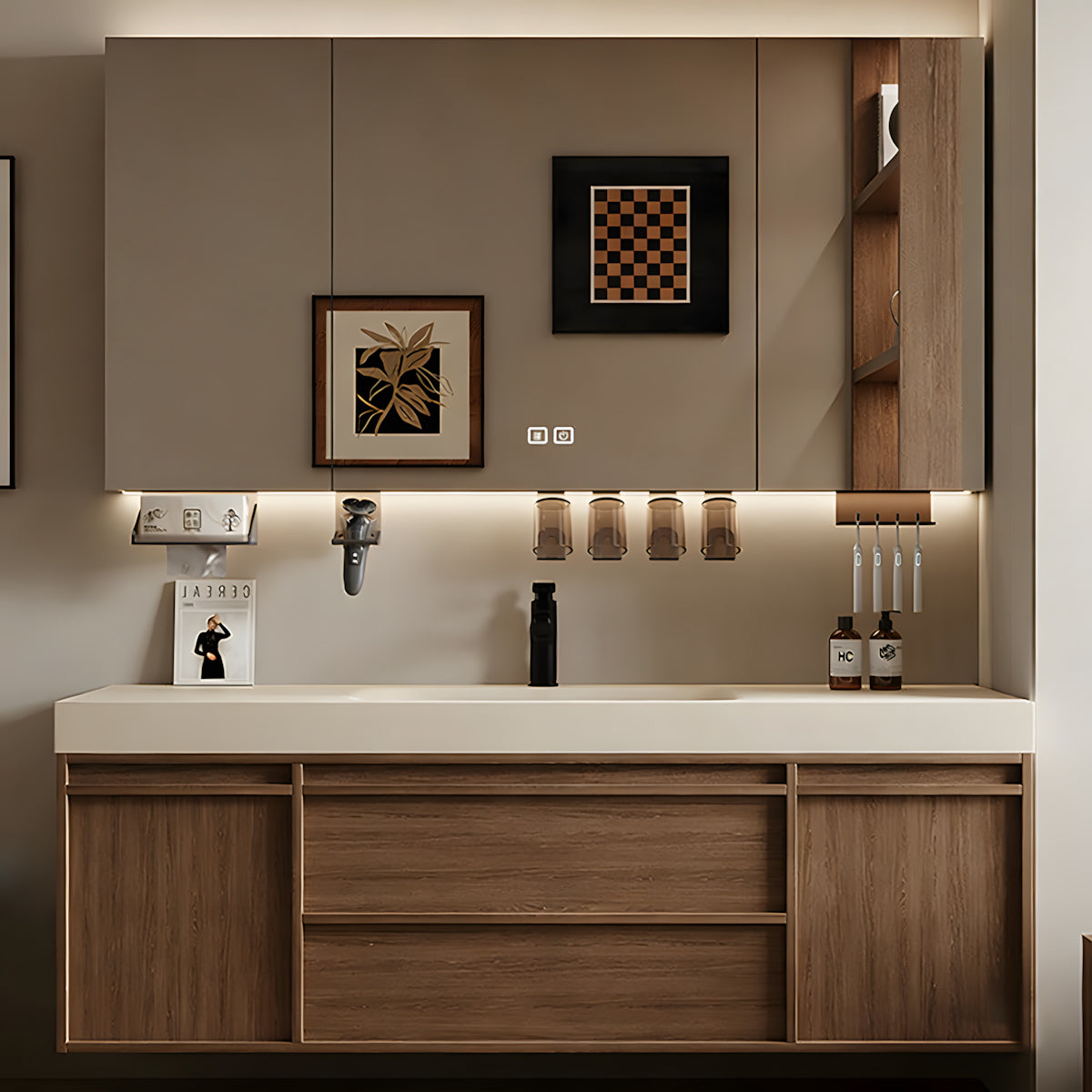 Bathroom Vanity with Makeup, Walnut & Ample Storage for Bathroom