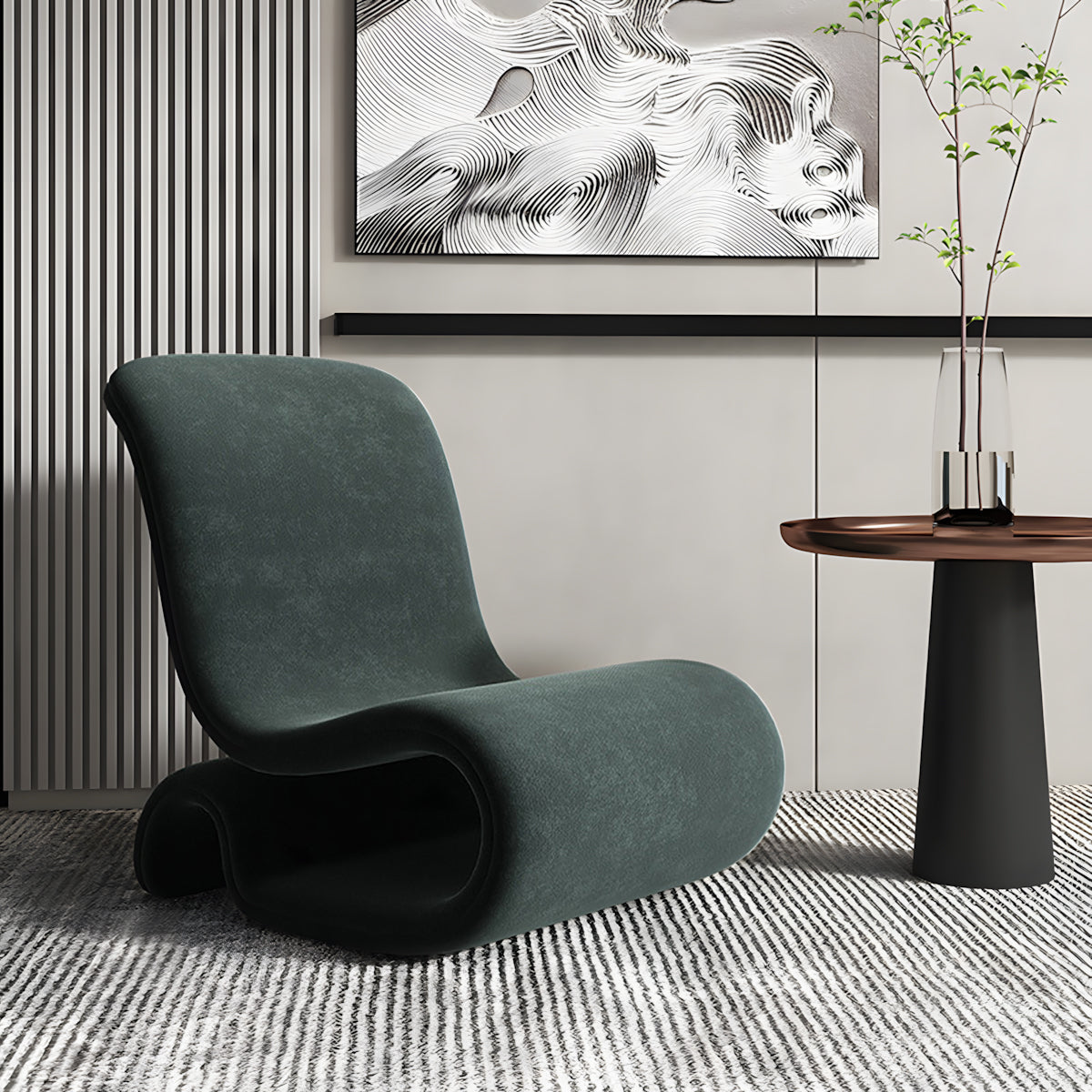 Modern Accent Chair with Velvet, Stainless Steel & Lumbar Support for Living Room