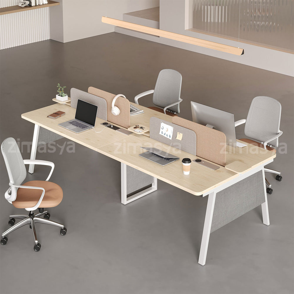 Professional 110" L 4-person Office Workstation Desk with Multifunctional Cable Box, Fabric Privacy Panels & Reinforced Fabric Panel Legs for Collaborative Workspaces（Stock Items）
