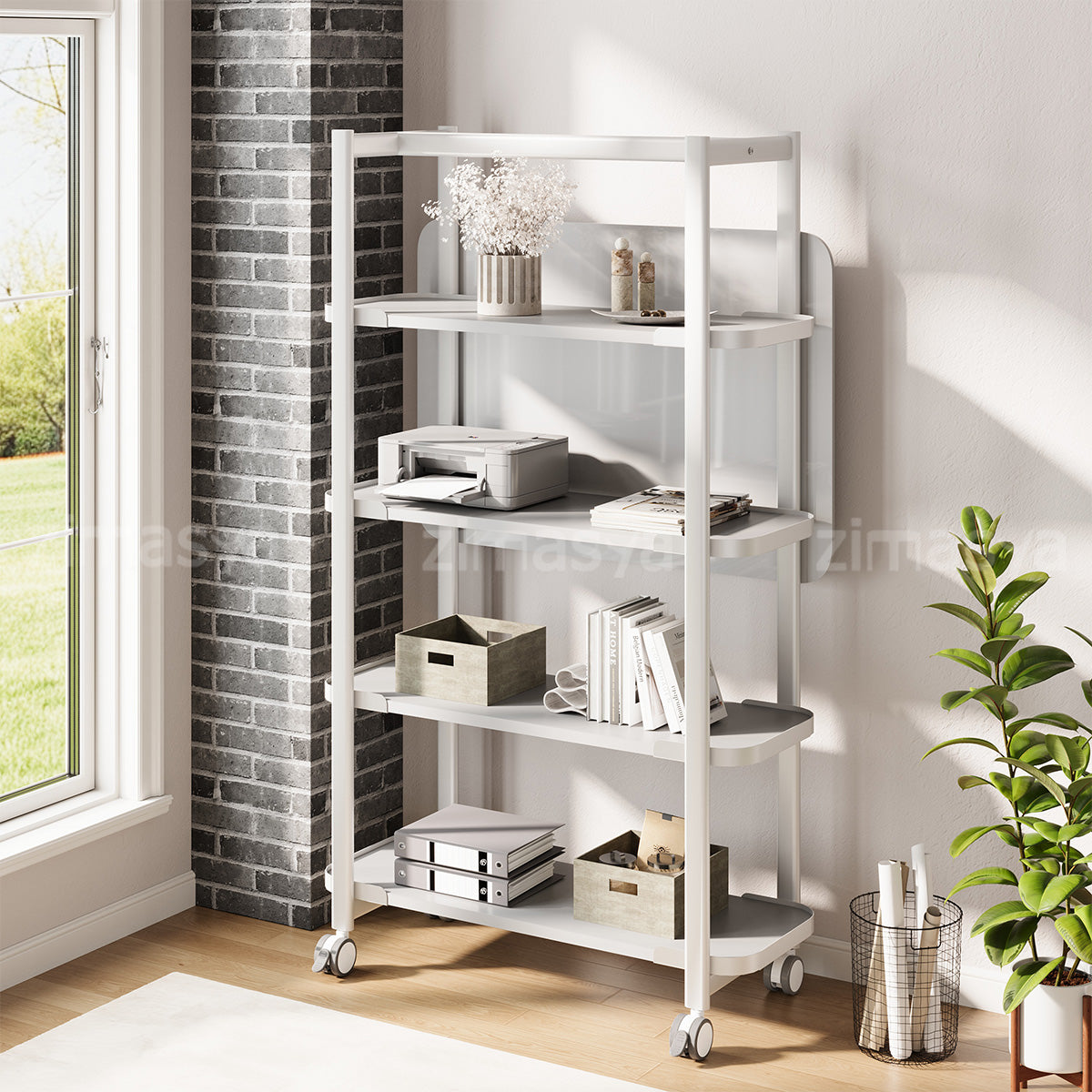 Functional 42" L Storage Rack with Writable Whiteboard Back Panel & Mobile Storage for Modern Spaces