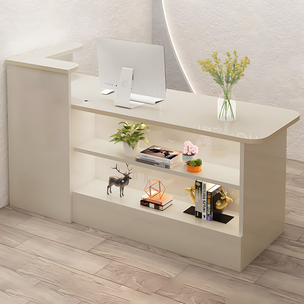 Modern Retail Reception Cashier Counter with Display Cabinet