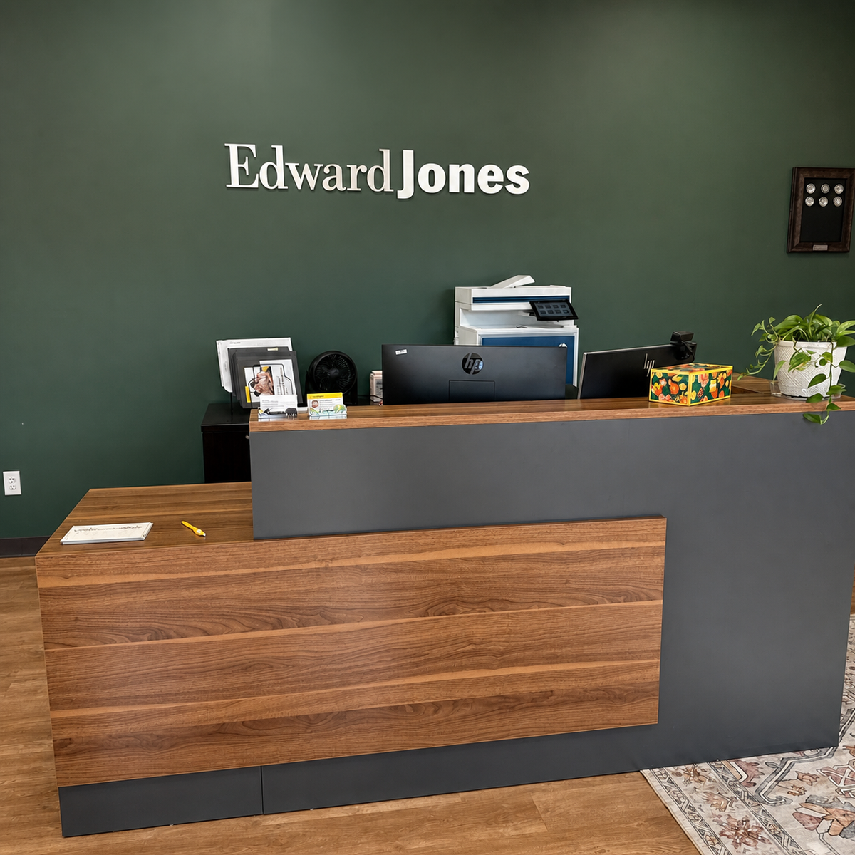 Modern L-Shaped Reception Desk with Side Cabinet and Drawers