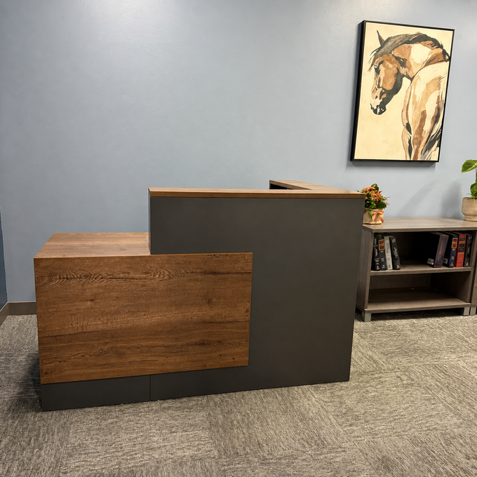 Modern L-Shaped Reception Desk with Side Cabinet and Drawers