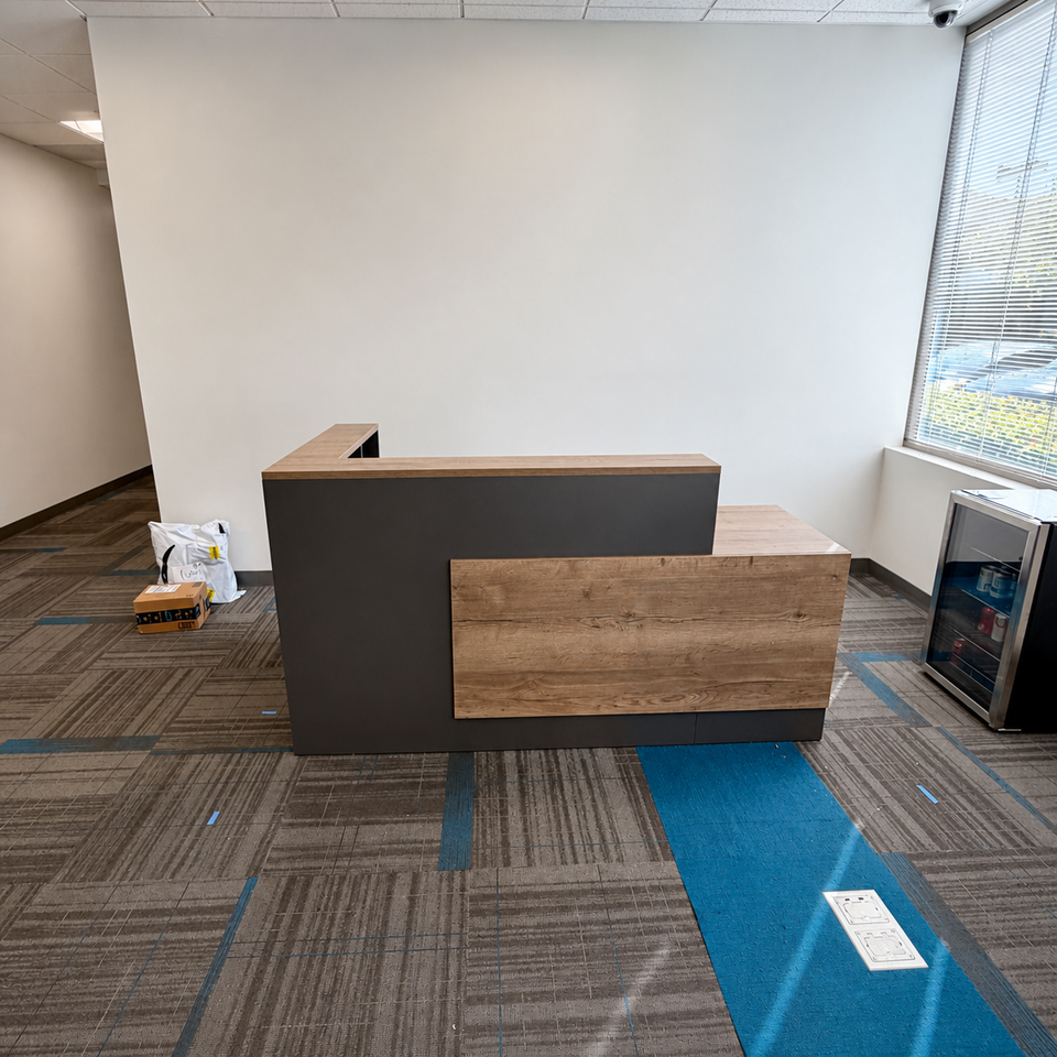 Modern L-Shaped Reception Desk with Side Cabinet and Drawers