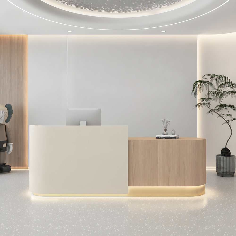 Modern Curved Reception Desk with Storage Drawers and Cabinets