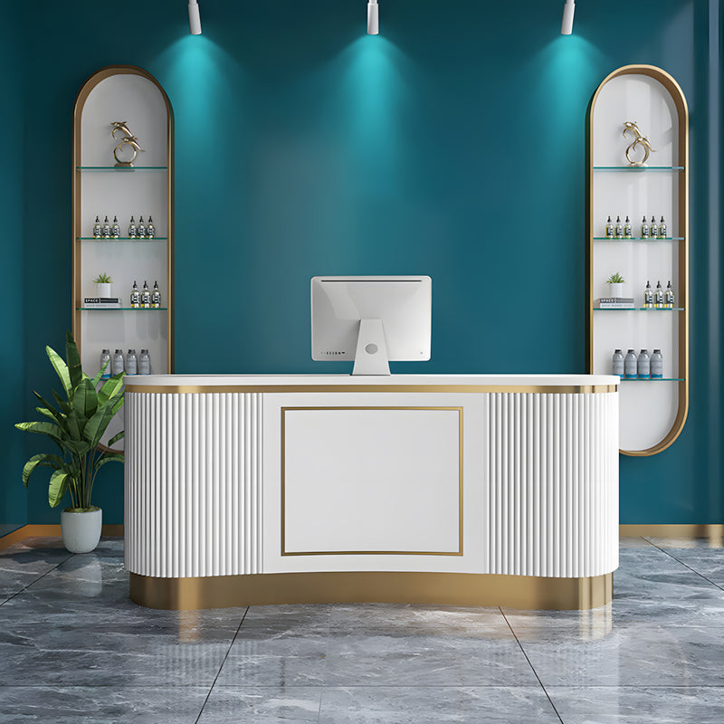 Modern Curved Reception Desk with Storage Drawers for Salon & Boutique