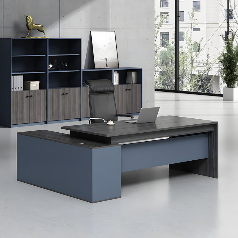 Modern L-Shaped Executive Desk with Side Storage Cabinet