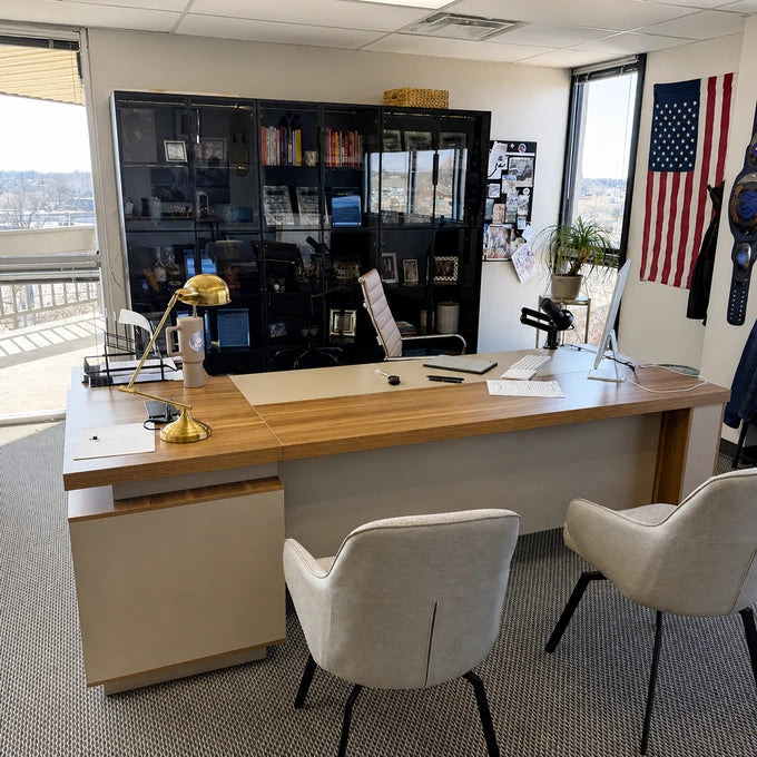 Modern L-Shaped Office Executive Desk with Lockable Drawers