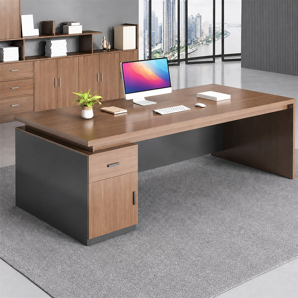Spacious Executive Desk with Side Storage, Privacy Panel and Cable Grommet
