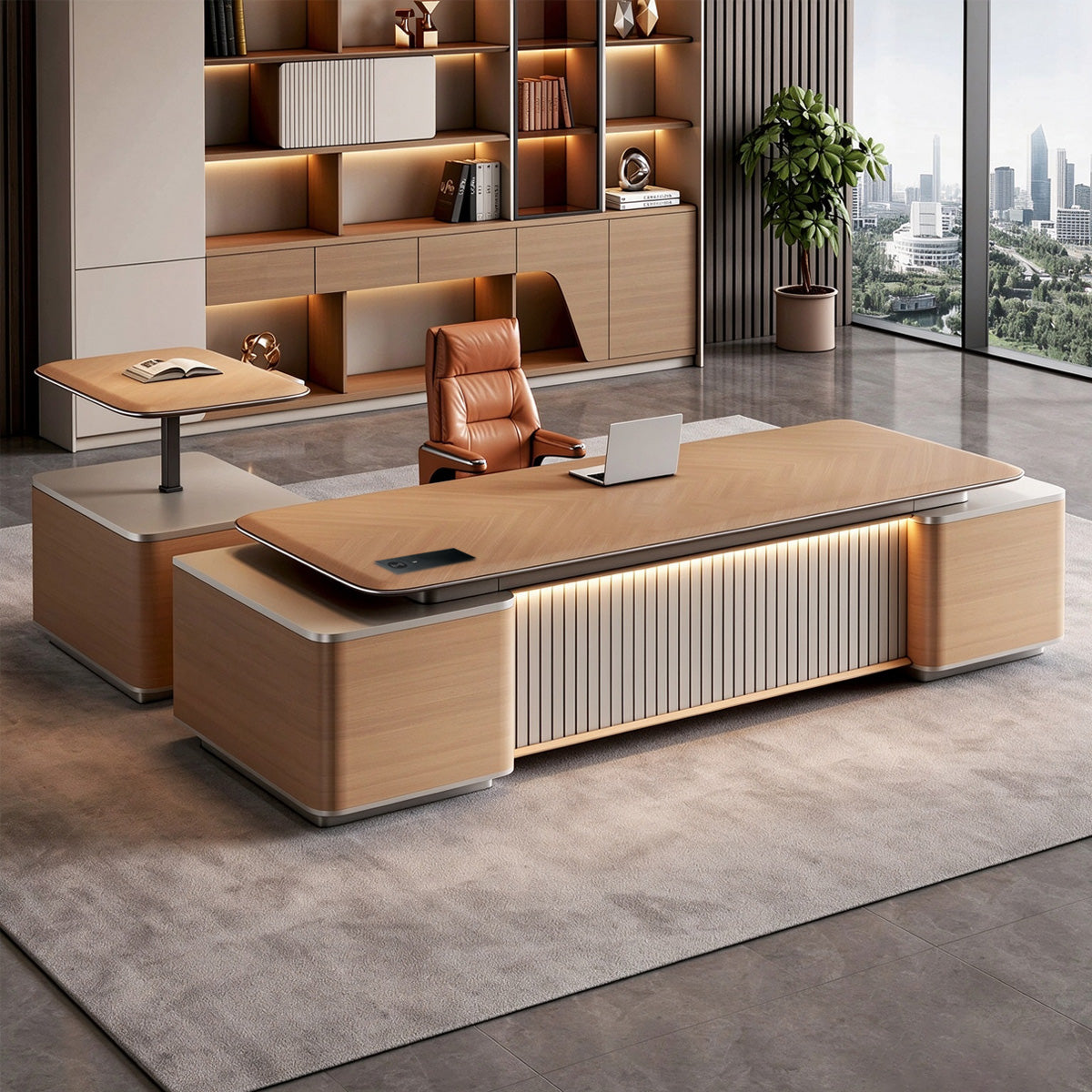 Premium Executive Desk with Wireless Charging Outlet & Spacious Storage