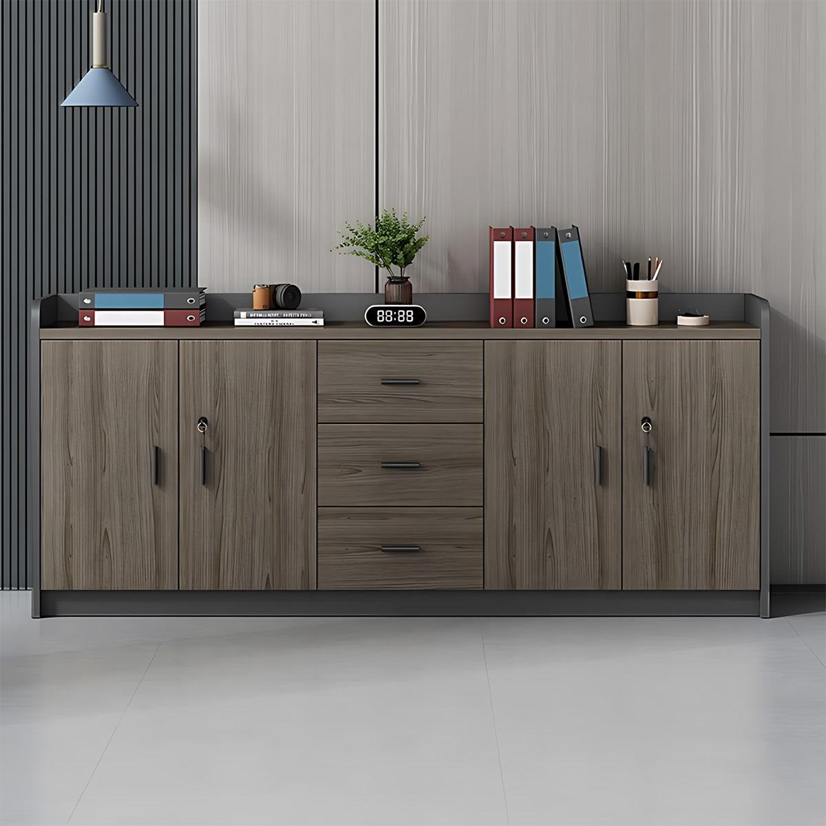 Low Office Storage Cabinet with Lockable Storage, Three Drawers & Spacious Printer Stand Design