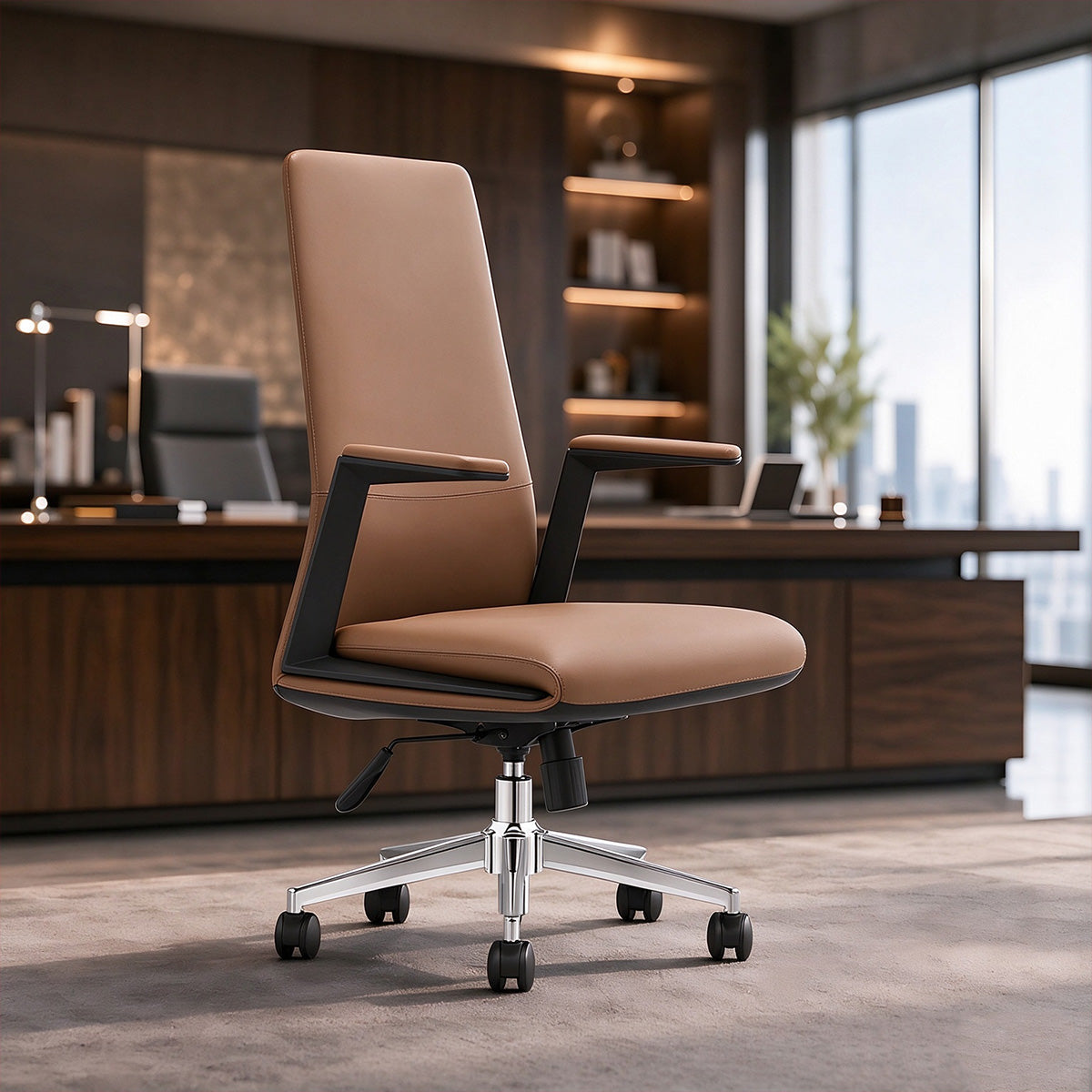 Luxury Executive Office Chair with Genuine Leather, Multi-point Support & Ergonomic High Back Design