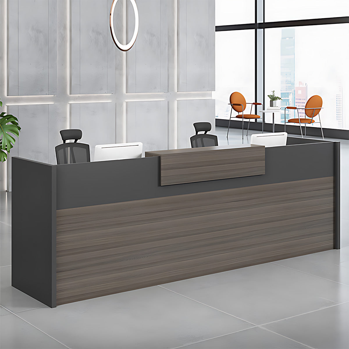 Functional Reception Desk with 1" Thick Desktop, Open Storage Shelves, Support Panel & Mobile Lockable Cabinet for Commercial Spaces