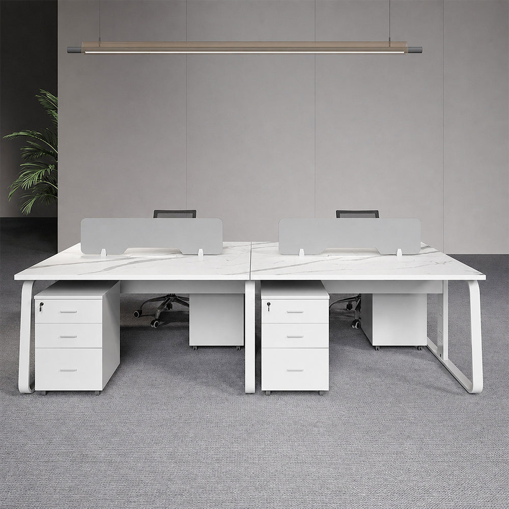 Versatile Modular Office Workstation Desk with Acoustic Privacy Panels, Dual-Side Power Outlets & Mobile Storage Cabinets