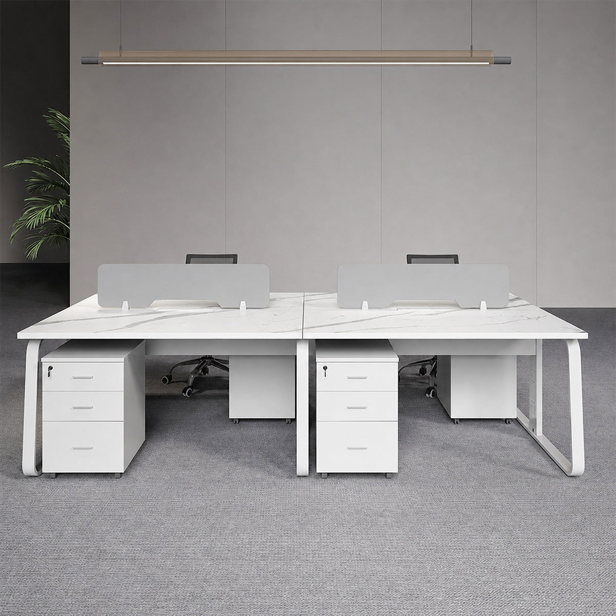 Versatile 4–6 Person Office Workstation Desk with Acoustic Privacy Panels, Dual-side Power Outlets, Thick Desktop & Storage Cabinets for Collaborative Workspaces