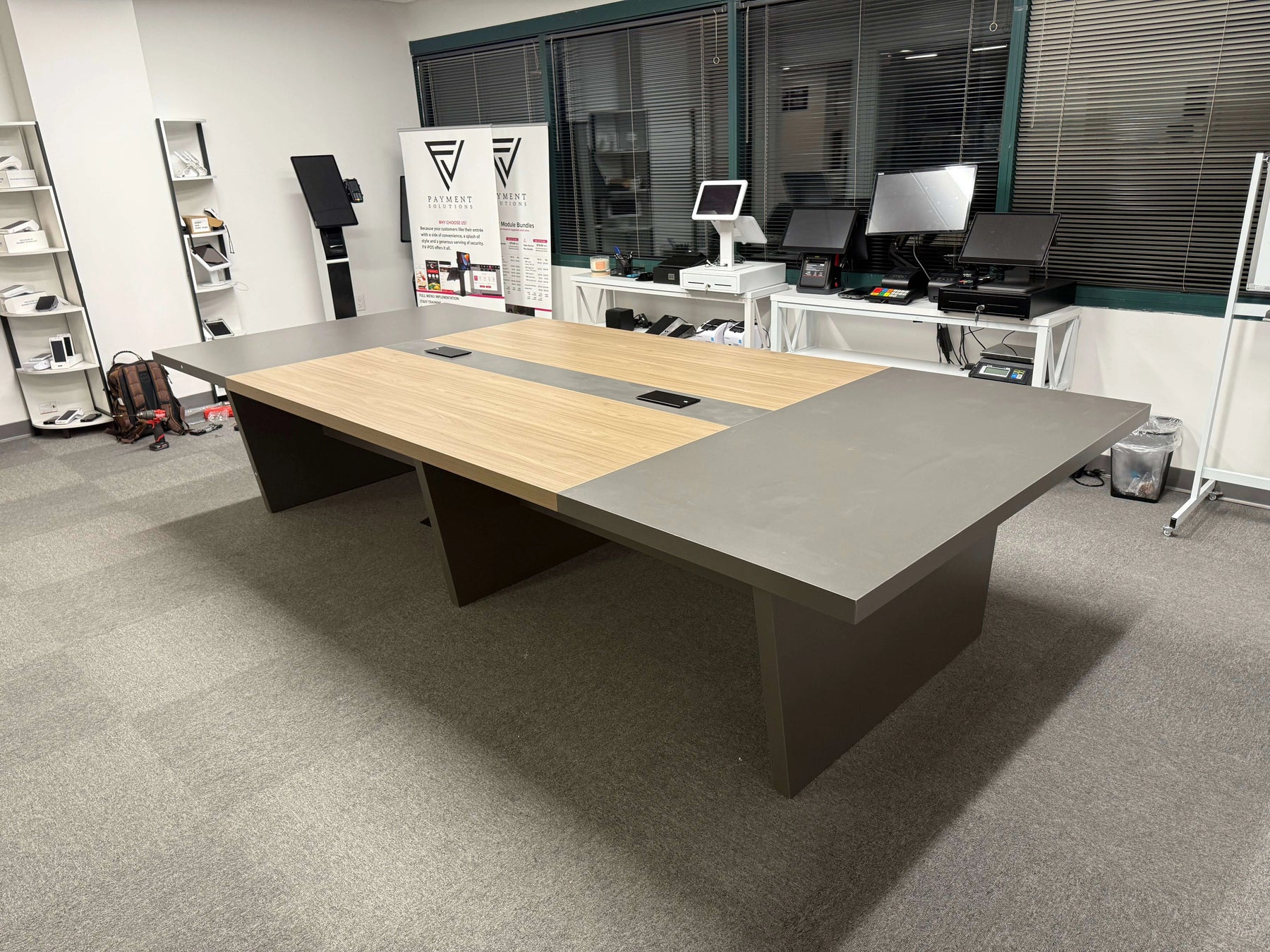 Modern Rectangular Conference Table with Built-in Power Outlet Box（Stock Items）