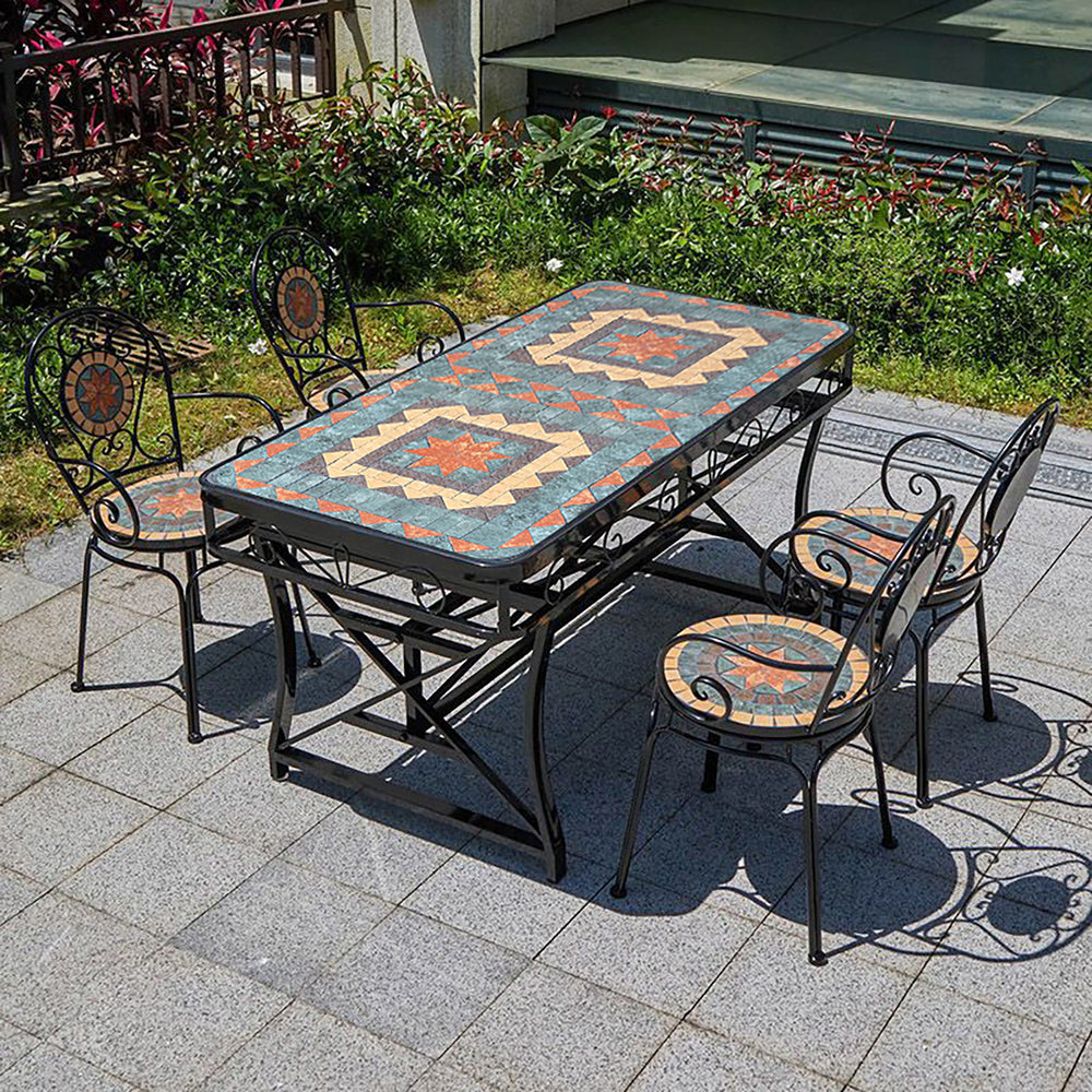Vintage Iron Outdoor Dining Table and Chair Set