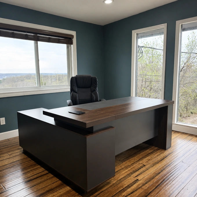Modern L-Shaped Office Executive Desk with Lockable Drawers