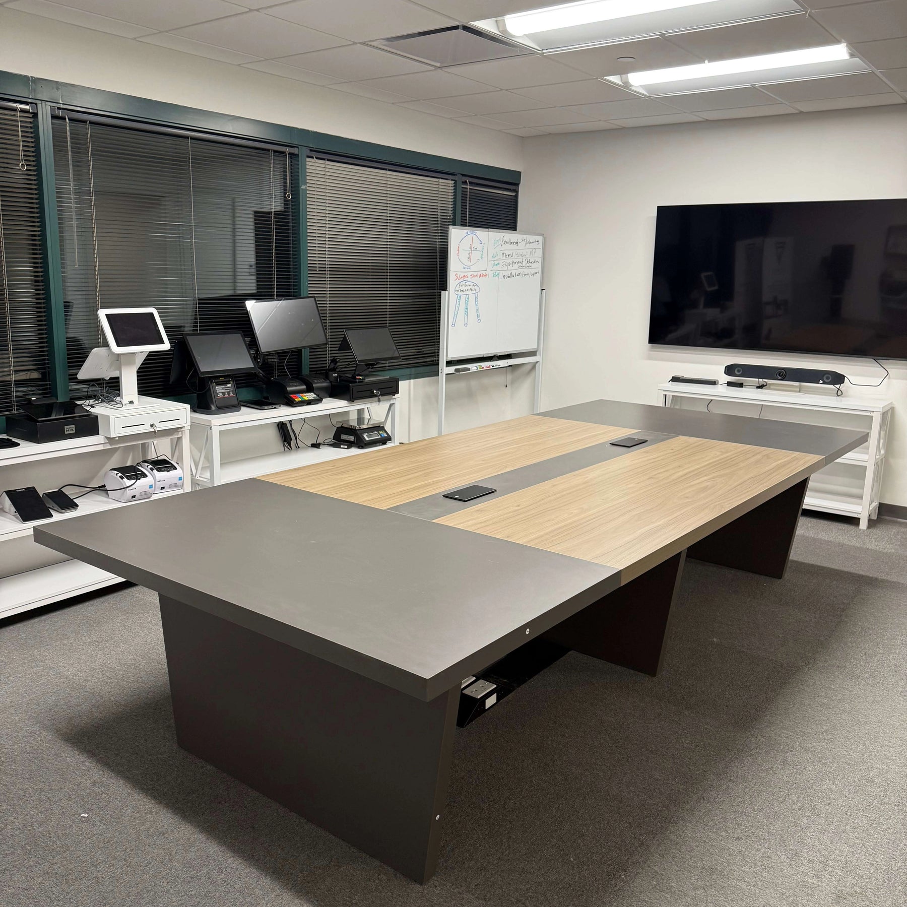 Modern Rectangular Conference Table with Built-in Power Outlet Box（Stock Items）