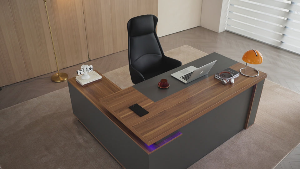 Modern L-Shaped Office Executive Desk with Lockable Drawers