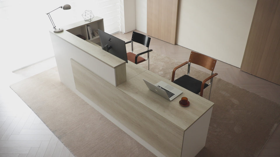 Modern L-Shaped Reception Desk with Side Cabinet and Drawers
