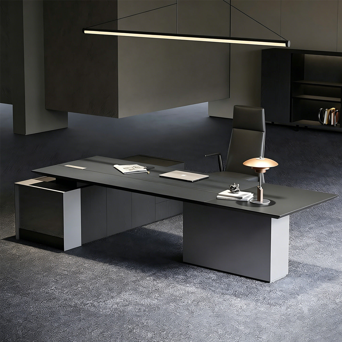 Luxury Executive Desk with Side Cabinet and Height-adjustable Platform
