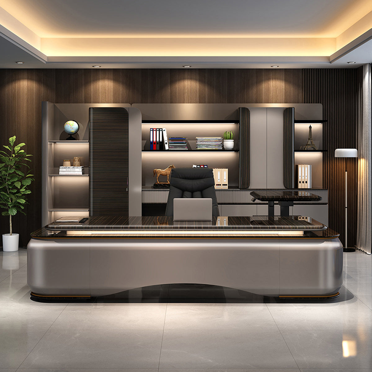 Luxury Minimalist Sit-stand Executive Desk with High-Gloss Sintered Stone Top