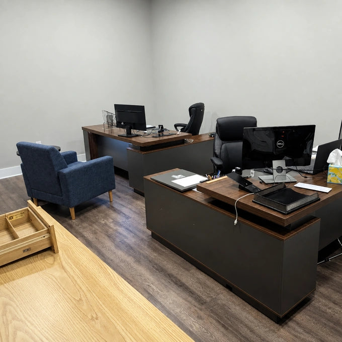Modern L-Shaped Office Executive Desk with Lockable Drawers