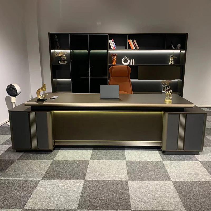 Luxury executive desk with illuminated storage wall