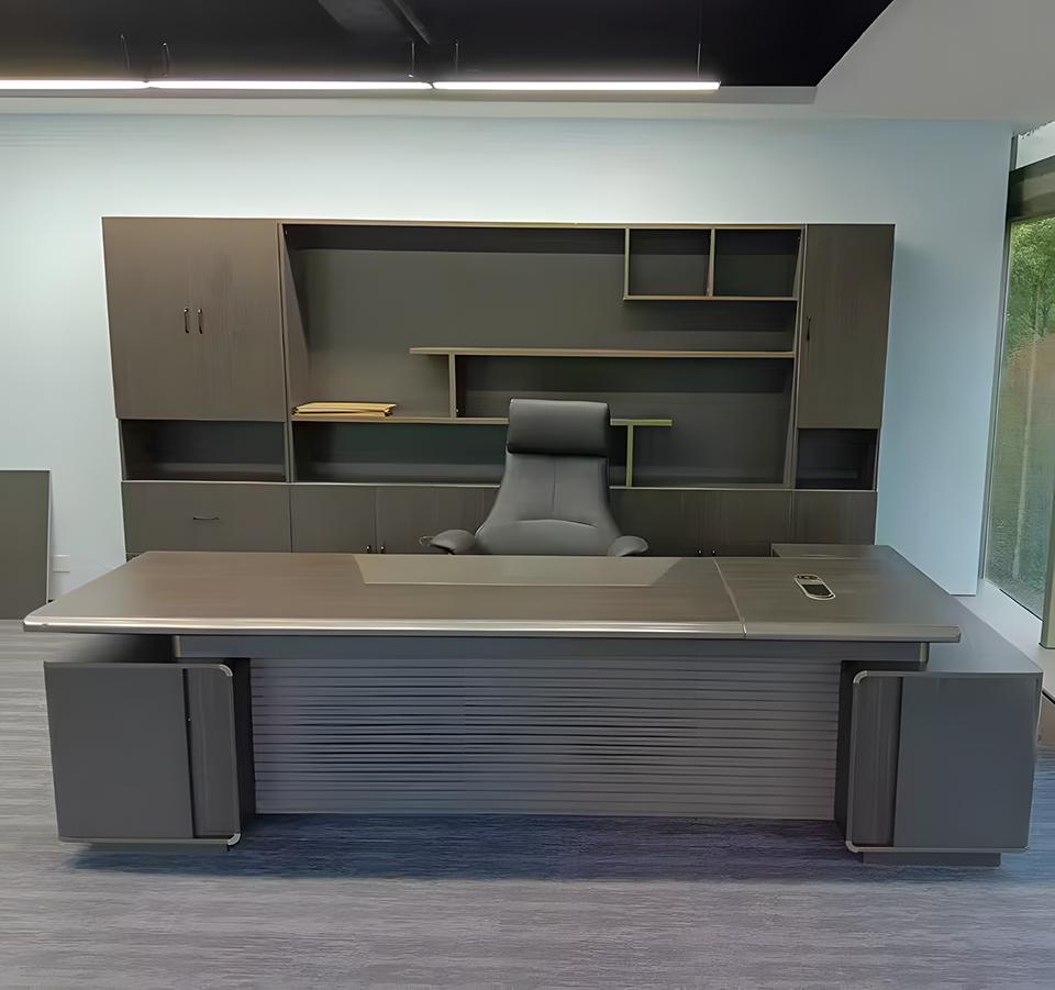 Executive office desk with storage wall